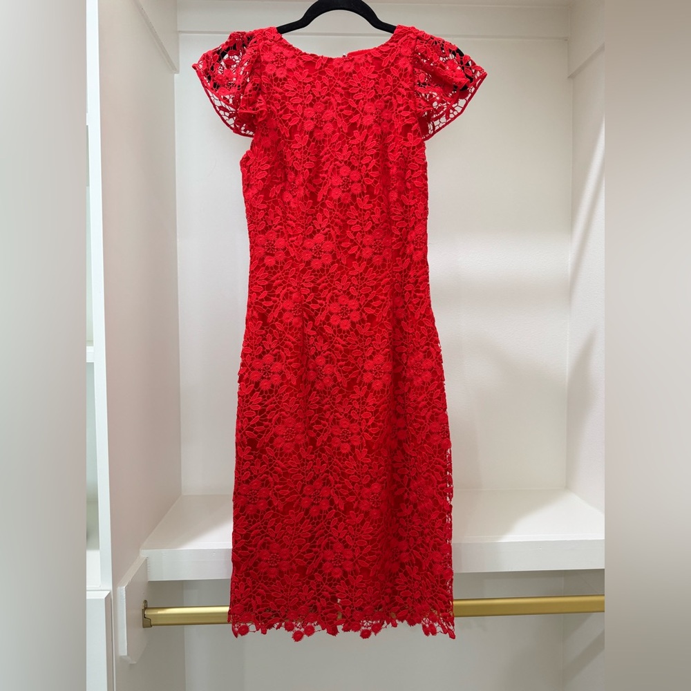 ANTONIO MELANI Vibrant Red Floral Lace Dress